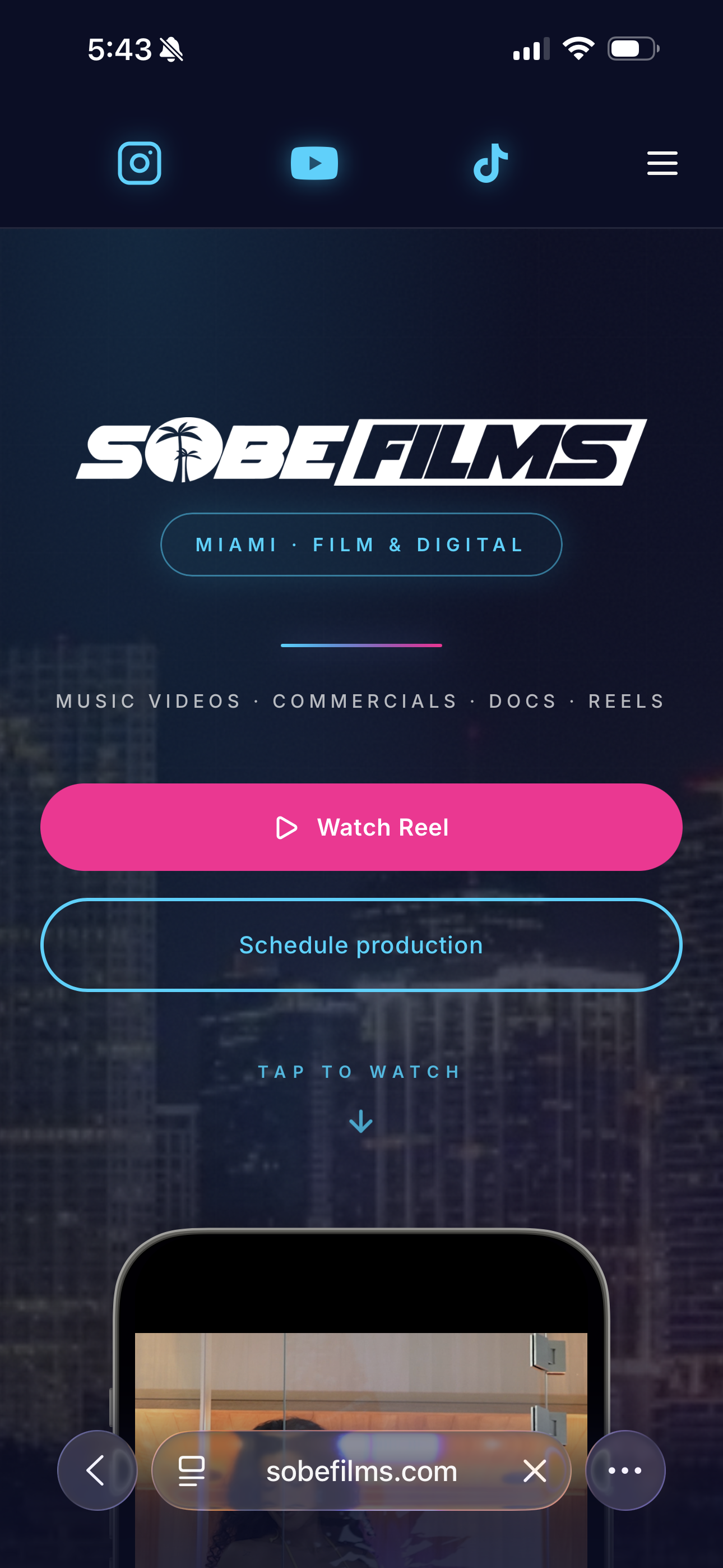 Sobe Films mobile website